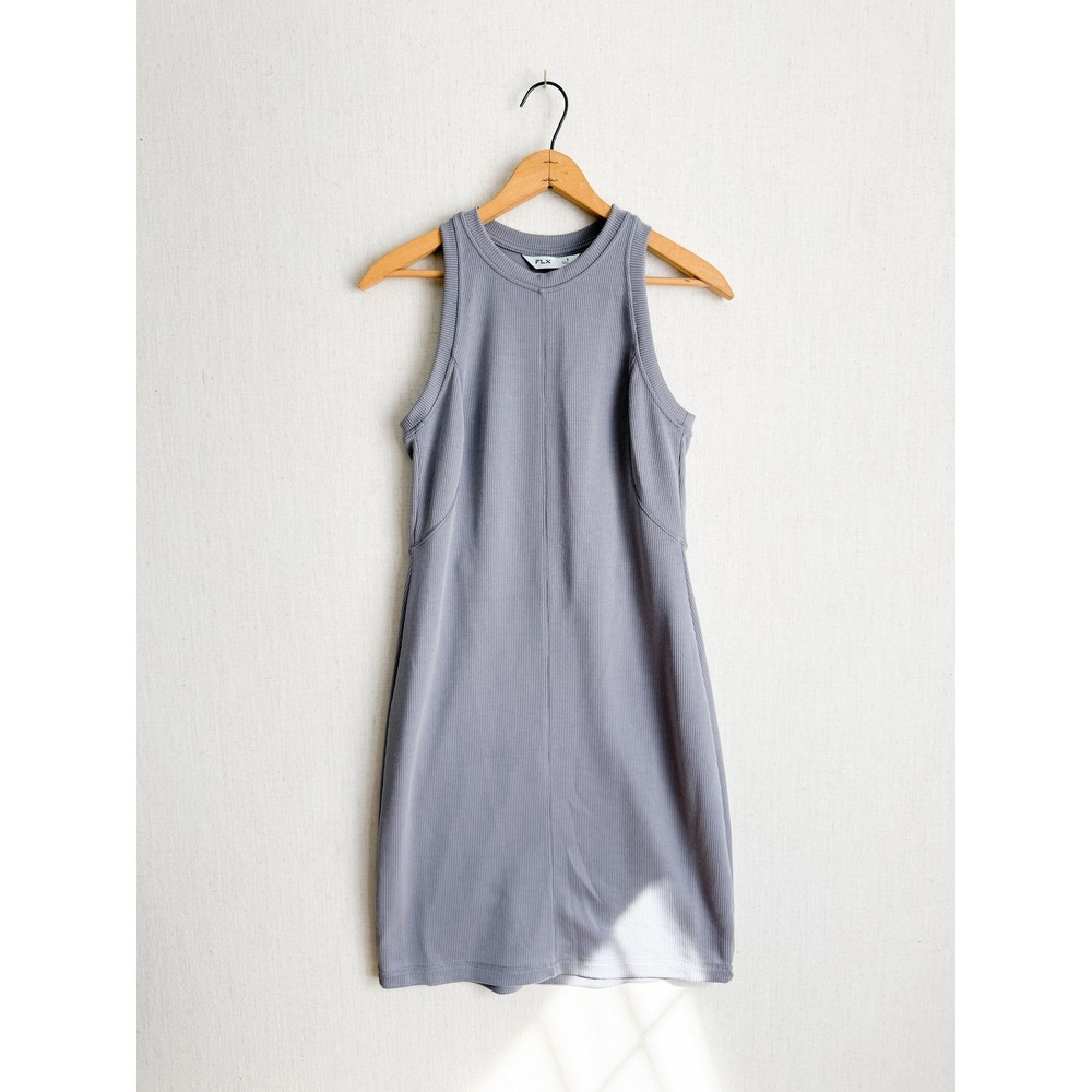 FLX Womens Ribbed Racerback Mini Dress Dusty Blue Lavender Grey Size S RN73277